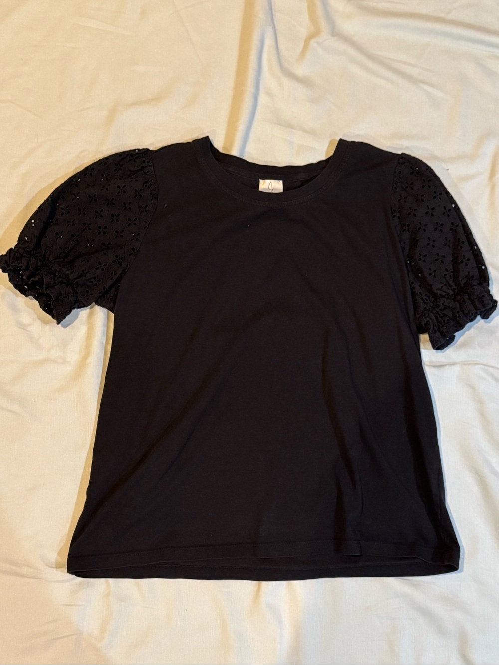 Joie Black Puff Sleeve Eyelet Tee - Women